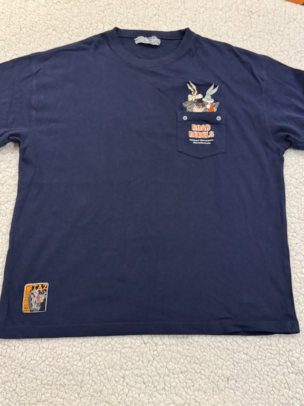 Vintage 2001 Harley-Davidson x Looney Tunes "Road Rebels" Embroidered Pocket Tee